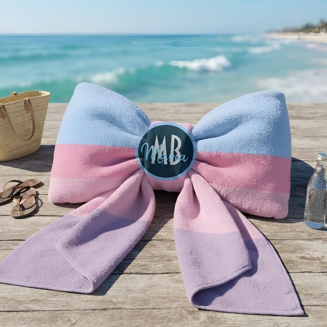 Personalized Monogram Pastel Pink & Blue Stripe Beach Towel (Creator Uploaded)
