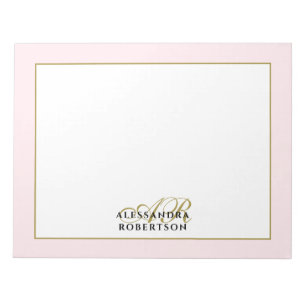 Personalized Monogram Pastel Pink Gold Calligraphy Notepad