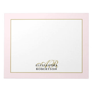 Personalized Monogram Pastel Pink Gold Calligraphy Notepad