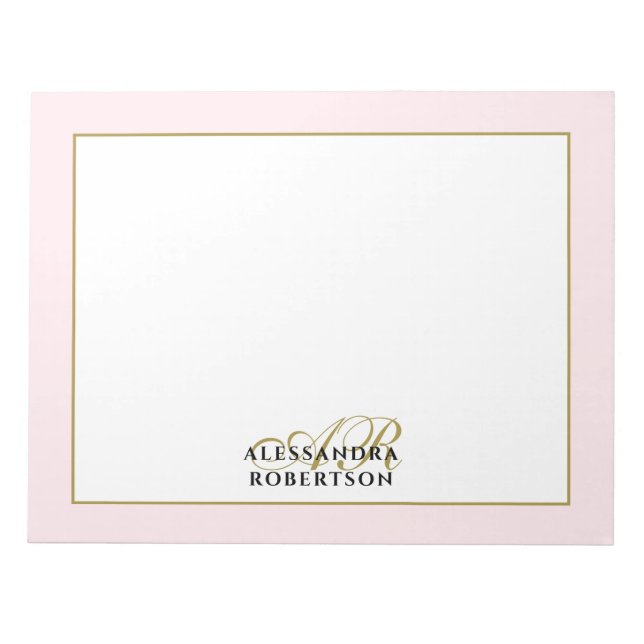 Personalized Monogram Pastel Pink Gold Calligraphy Notepad (Front)
