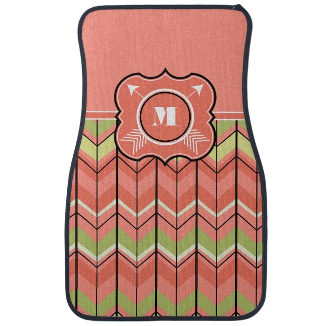 Personalized Monogram Peach Modern Pattern Car Mat (Front)