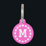 Personalized monogram pet tag with hearts for dogs<br><div class="desc">Personalized monogram pet tag with hearts for dogs and cats. Customizable colored label with pet name and phone number. Simple way to retrieve your animal pet. Pink girlie girl design.</div>