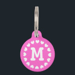 Personalized monogram pet tag with hearts for dogs<br><div class="desc">Personalized monogram pet tag with hearts for dogs and cats. Customizable colored label with pet name and phone number. Simple way to retrieve your animal pet. Pink girlie girl design.</div>