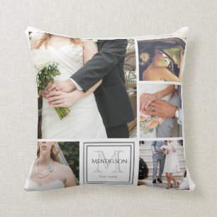 Personalized monogram photo collage throw pillow