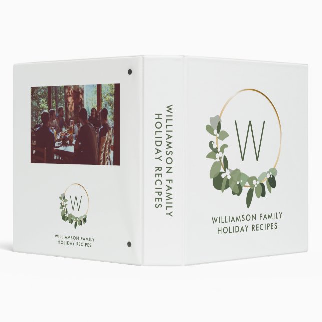 Personalized Monogram Photo Holiday Family Recipe 3 Ring Binder (Background)