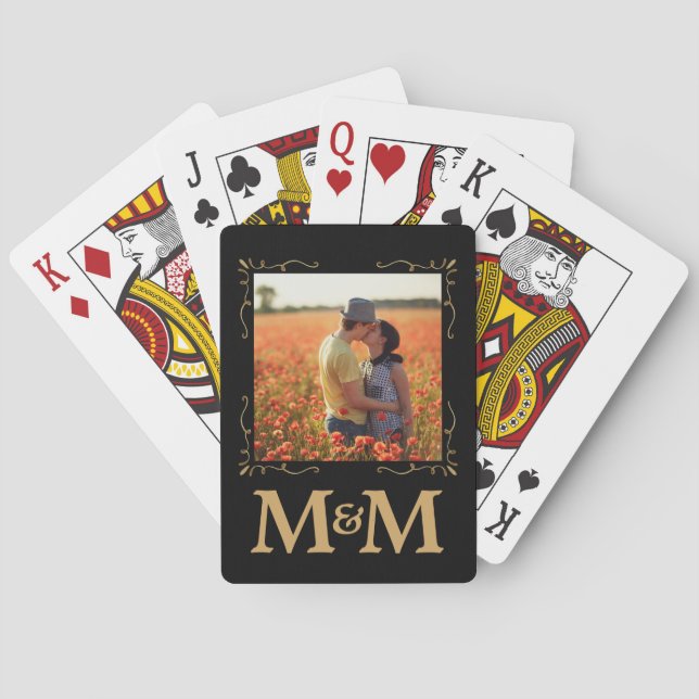 Personalized Monogram Photo Wedding Favor Poker Cards (Back)