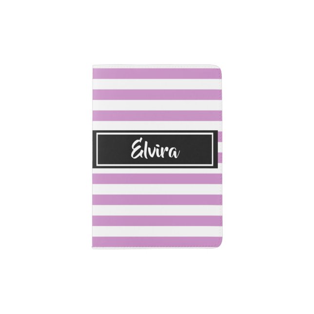 Personalized Monogram Pink and White Striped Passport Holder (Front)