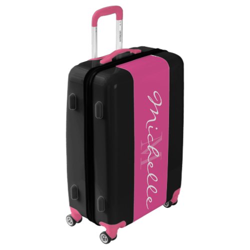 Personalized monogram pink black luggage suitcase