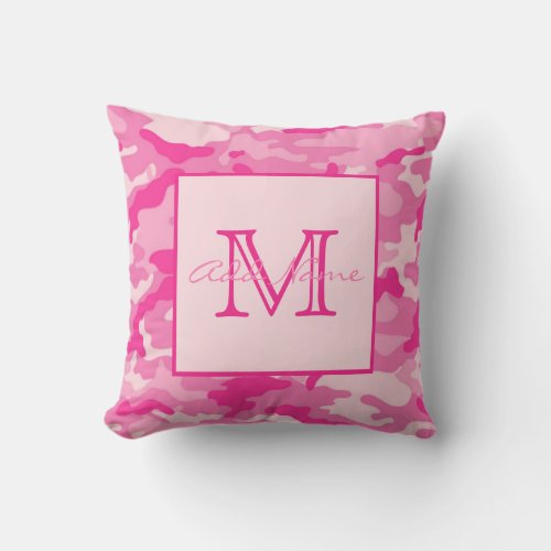 Personalized Monogram PINK CAMO Girl Throw Pillow