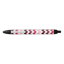 Personalized Monogram Pink Chevron ZigZag Pattern Black Ink Pen