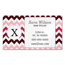 Personalized Monogram Pink Chevron ZigZag Pattern Business Card Magnet