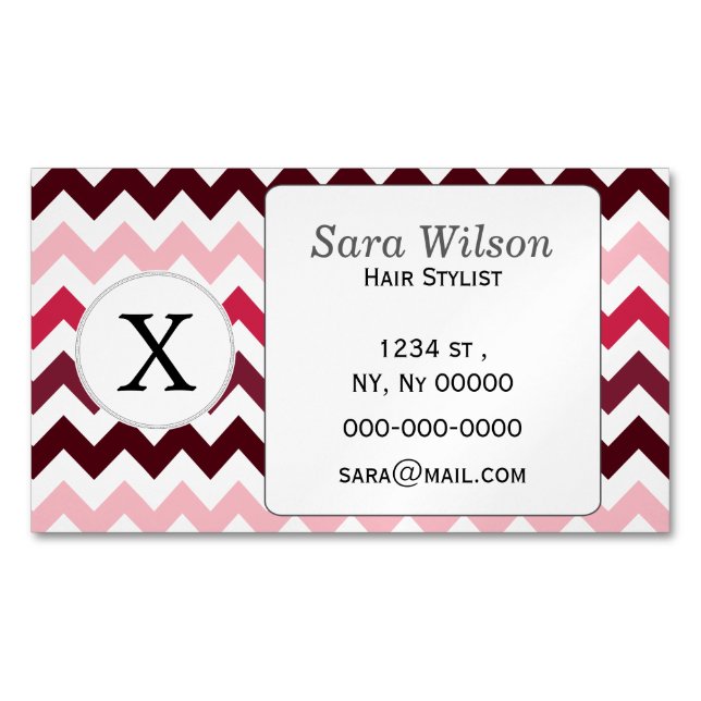 Personalized Monogram Pink Chevron ZigZag Pattern Business Card Magnet (Front)