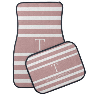 Personalized Monogram Pink Classic Stripes Car Flo Floor Mat