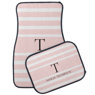Personalized Monogram Pink Classic Stripes Car Floor Mat
