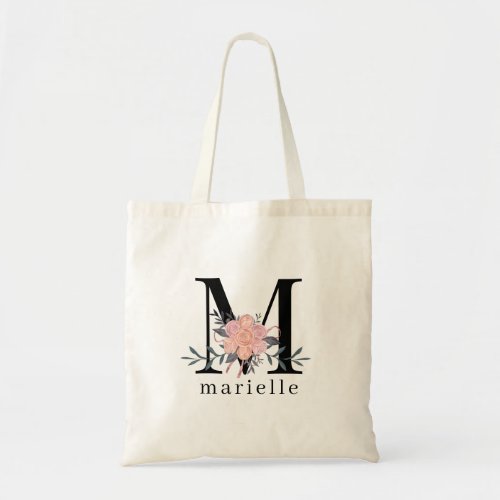 Personalized Monogram Pink Floral Greenery Tote Bag