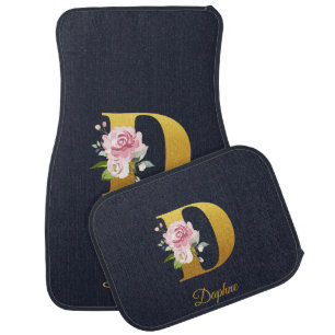 Personalized Monogram Pink Floral Name Initial Car Floor Mat