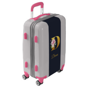 Personalized Monogram Pink Floral Name Initial Lug Luggage