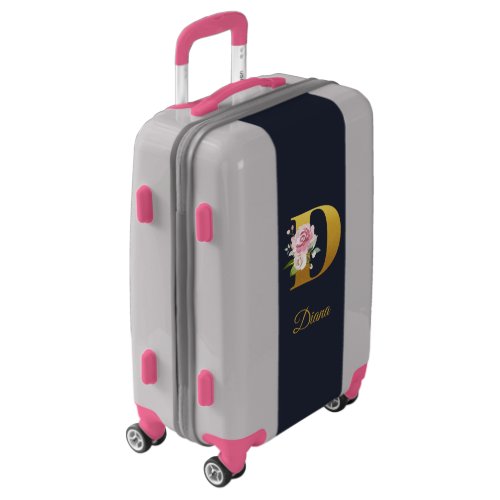 Personalized Monogram Pink Floral Name Initial Lug Luggage