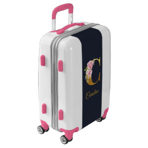Personalized Monogram Pink Floral Name Initial Luggage