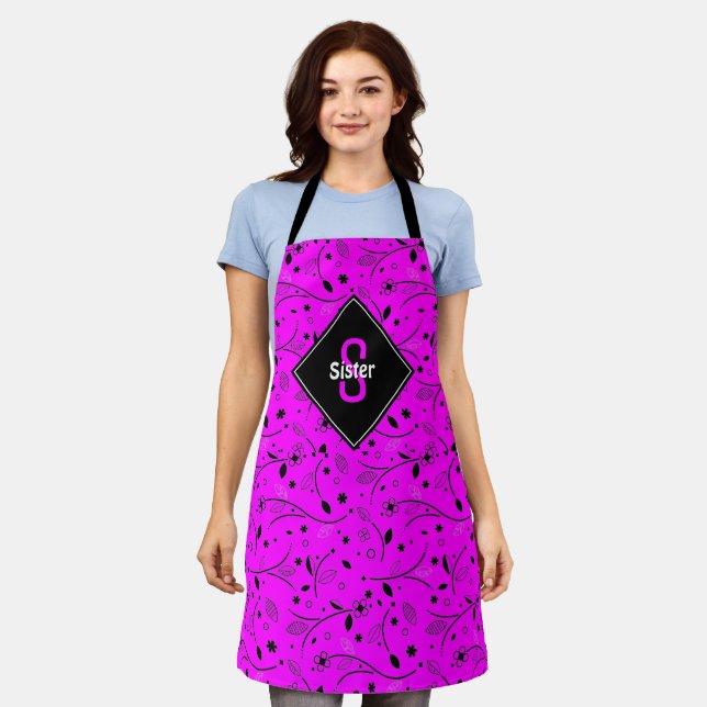 Personalized | Monogram | Pink | Floral | SISTER Apron (Worn)