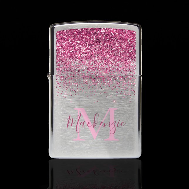 Personalized Monogram Pink Glitter Zippo Lighter (Creator Uploaded)