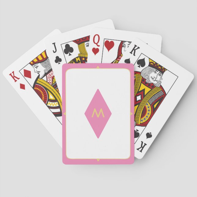 Personalized Monogram Pink Gold Vintage Poker Cards (Back)