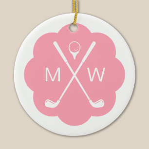 Personalized Monogram Pink Golf Ceramic Ornament