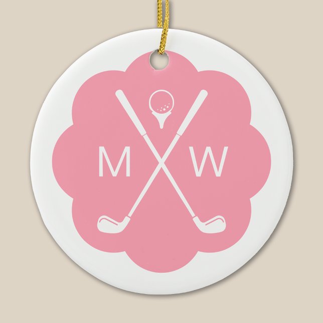 Personalized Monogram Pink Golf Ceramic Ornament (Creator Uploaded)