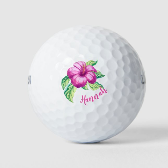 Personalized Monogram Pink Hibiscus Flower Island Golf Balls (Front)