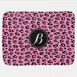 Personalized monogram pink leopard baby blanket