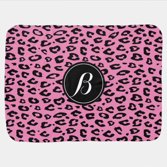 Personalized monogram pink leopard baby blanket (Horizontal)