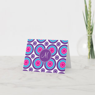 Personalized Monogram Pink Purple Circle Pattern Note Card