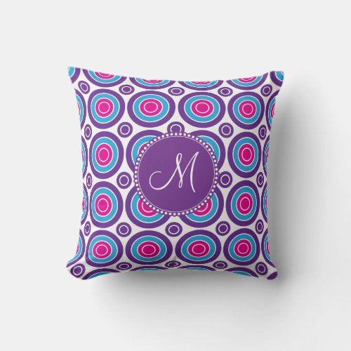 Personalized Monogram Pink Purple Circle Pattern Throw Pillow