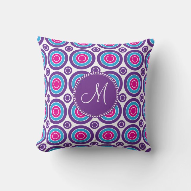 Personalized Monogram Pink Purple Circle Pattern Throw Pillow (Front)