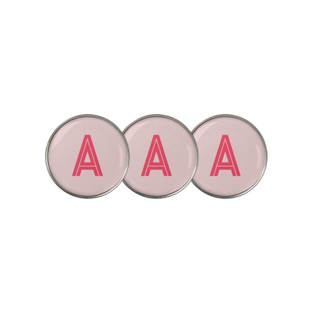 Personalized Monogram Pink Red Golf Ball Marker (3 Up)