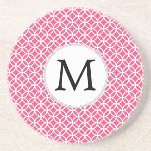 Personalized Monogram Pink rings pattern Drink Coaster