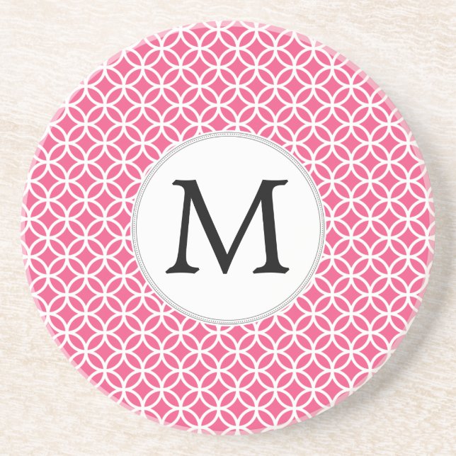 Personalized Monogram Pink rings pattern Drink Coaster (Front)