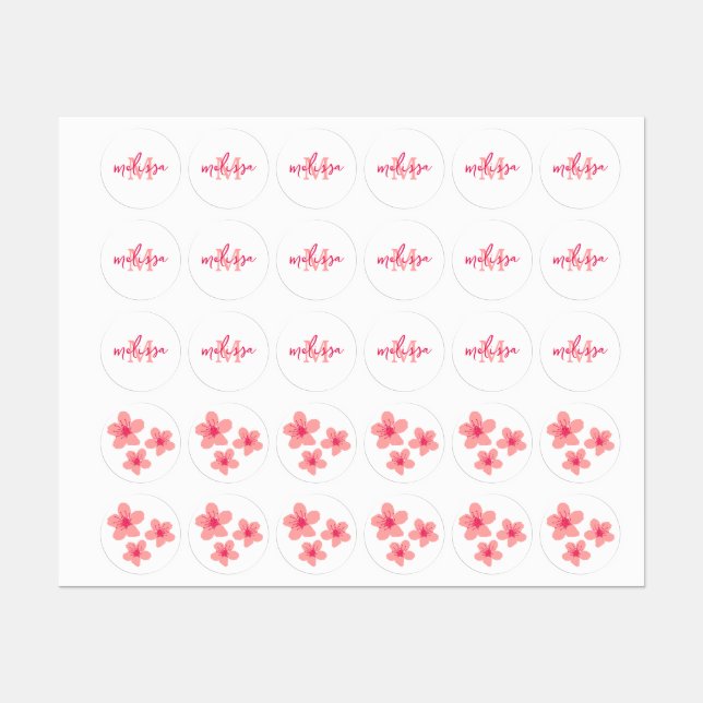 Personalized monogram Pink Sakura blue tartan Labels (Sheet)