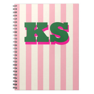 Personalized Monogram Pink Stripe, Custom Initials Notebook