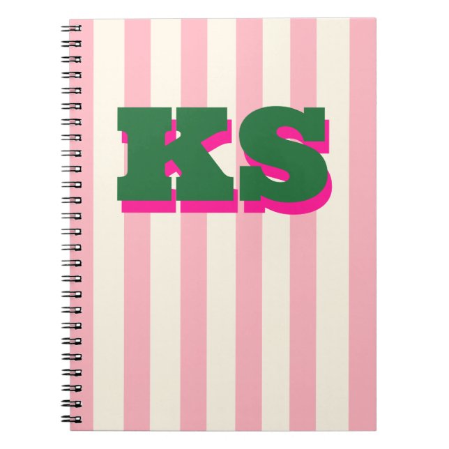 Personalized Monogram Pink Stripe, Custom Initials Notebook (Front)