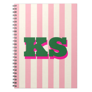 Personalized Monogram Pink Stripe, Custom Initials Notebook
