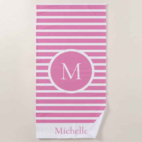 Personalized Monogram pink striped Beach Towel