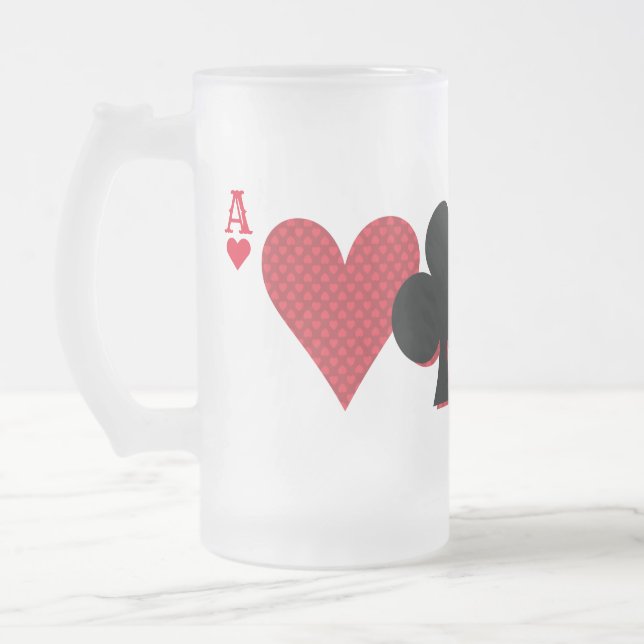 Personalized Monogram Playing Cards Bridge & Poker Frosted Glass Beer Mug (Left)