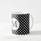 Personalized Monogram Polka Dots Pattern in Black Coffee Mug (Front Right)