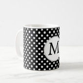 Personalized Monogram Polka Dots Pattern in Black Coffee Mug (Front Left)
