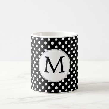 Personalized Monogram Polka Dots Pattern in Black Coffee Mug