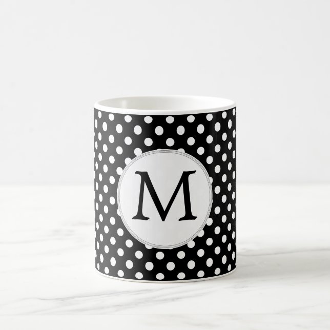 Personalized Monogram Polka Dots Pattern in Black Coffee Mug (Center)