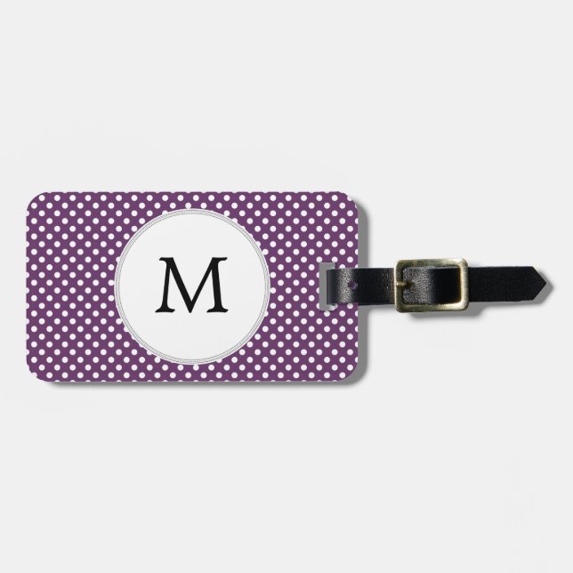 Personalized Monogram Polka dots purple and White Luggage Tag (Front Horizontal)