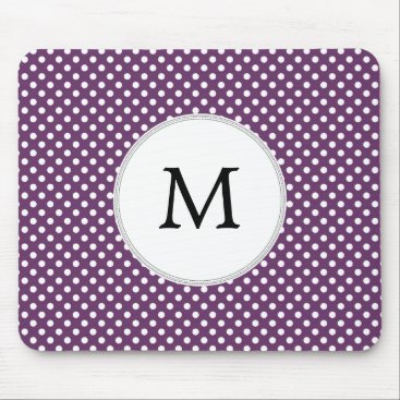 Personalized Monogram Polka dots purple and White Mouse Pad