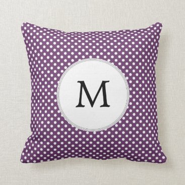 Personalized Monogram Polka dots purple and White Throw Pillow